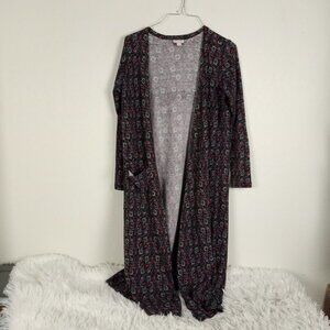 LulaRoe Gray Floral Print Ribbed Sarah Cardigan Women's Small